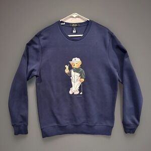 Polo Ralph Lauren RLX Polo Bear Golf Sweater M Navy Blue Crewneck Graphic Logo